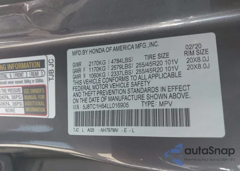 2020 Acura Rdx A-Spec Package from USA, damaged, VIN 5J8TC1H64LL016905